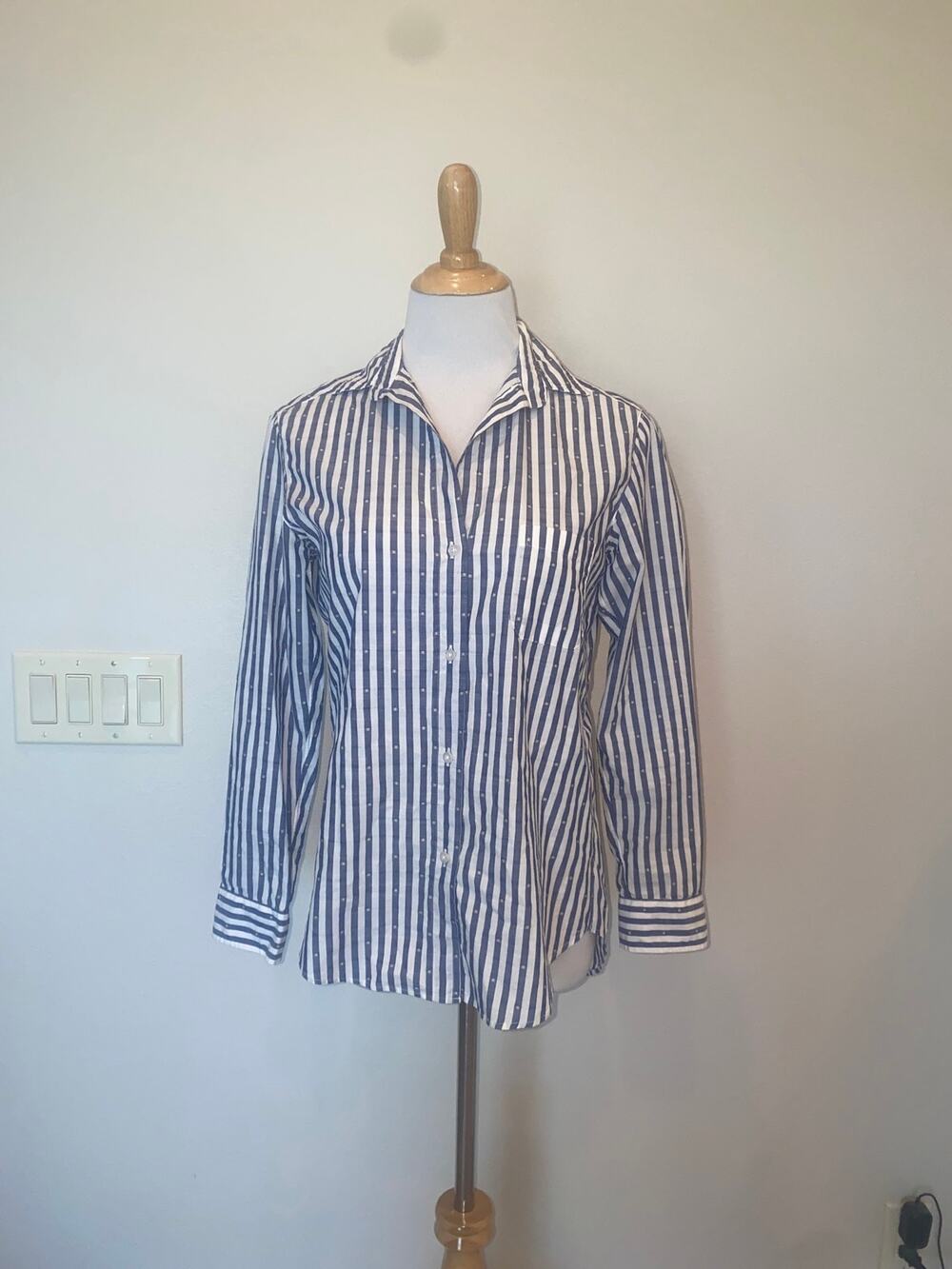 Grayson by Frank & Eileen Button Front Blouse L/S Striped Blue Size 01 (XS)